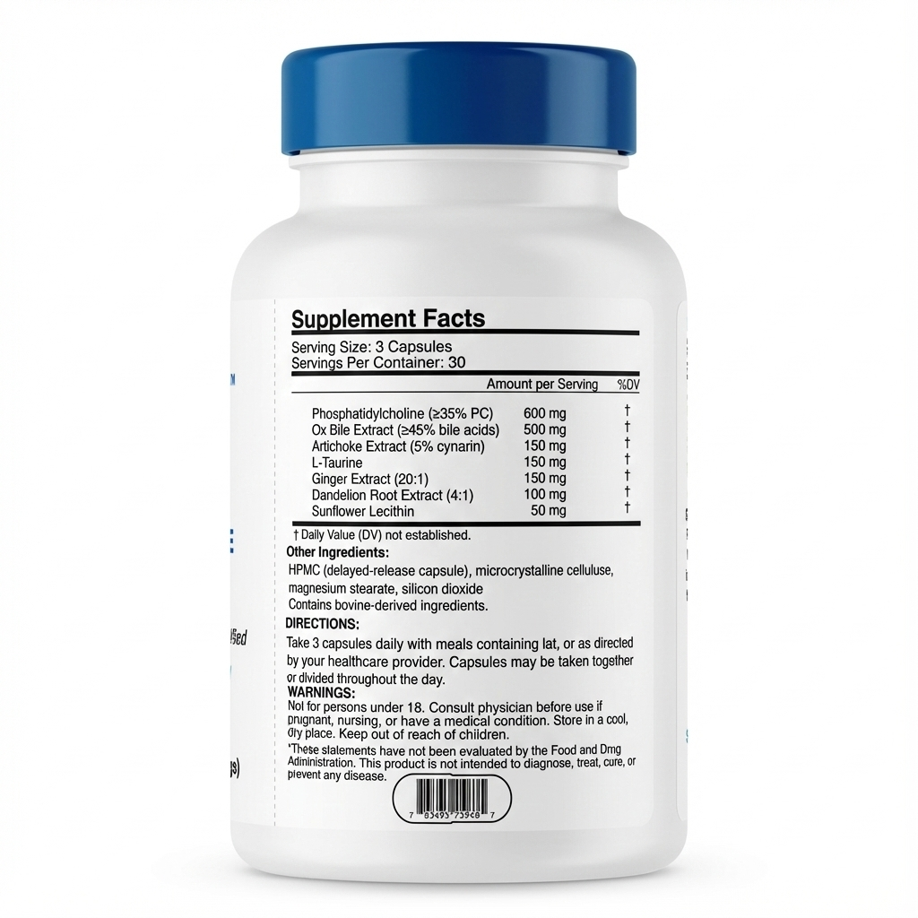 Supplement facts label with detailed ingredient list and directions on a white background